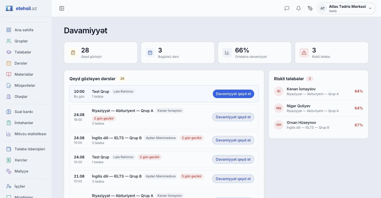 Davamiyyət məlumatı valideyn panelində də görünür
